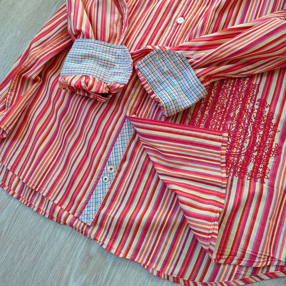Robert Graham Shirt Men's XL Embroidered Striped - Picture 4 of 10